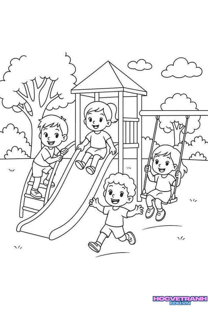 tranh tô màu trường mầm non đơn giản 3k