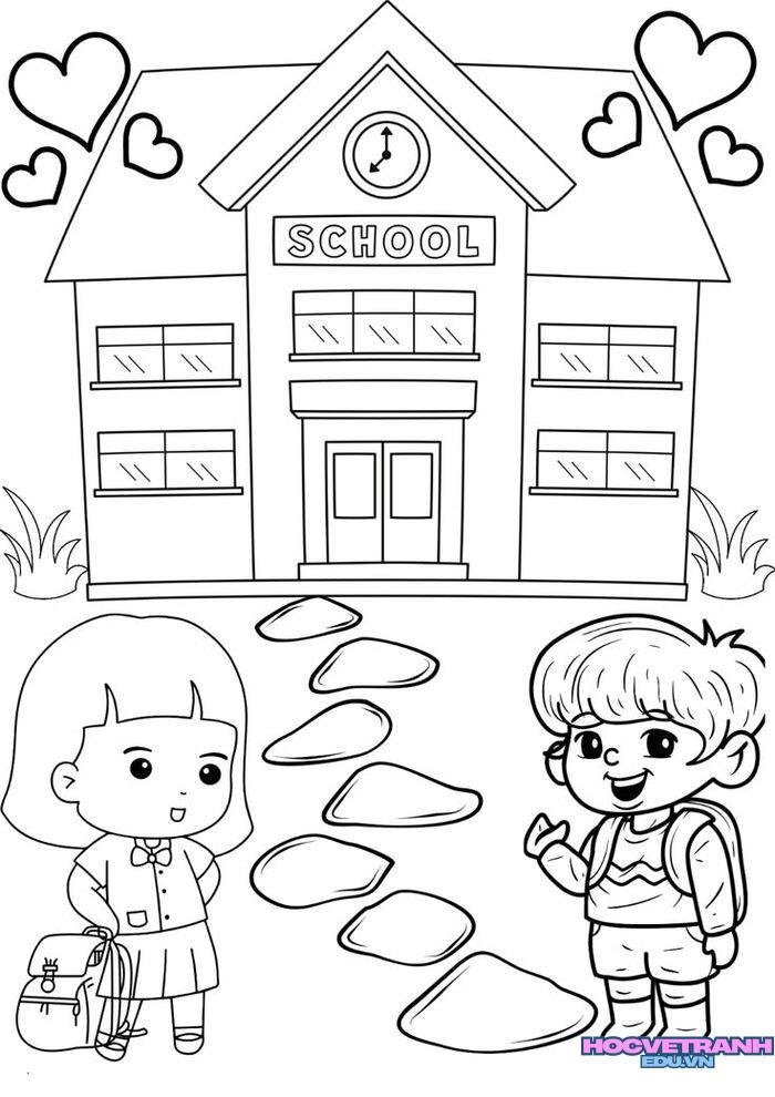 tranh tô màu trường mầm non đơn giản 5k