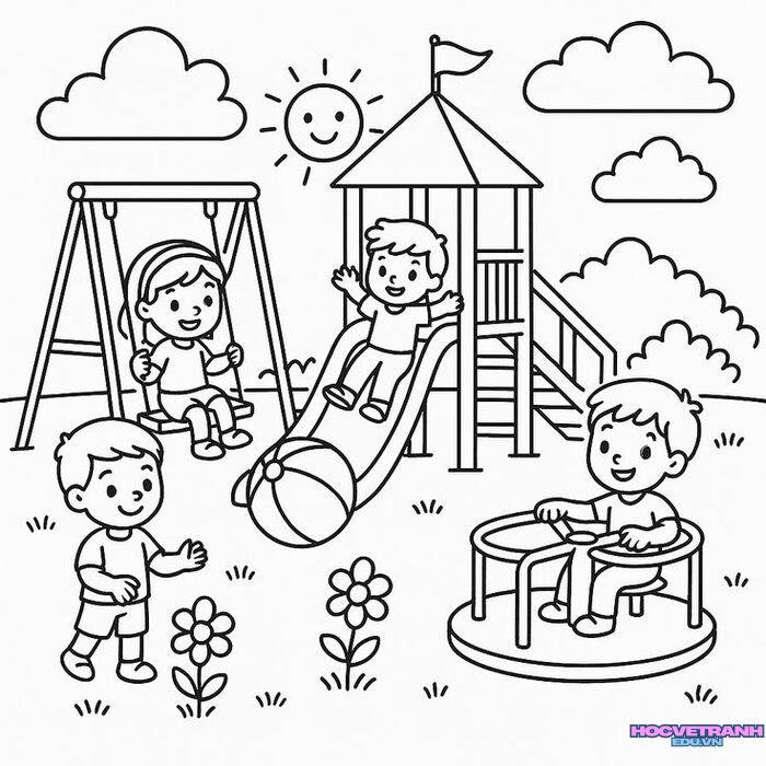 tranh tô màu trường mầm non hd full