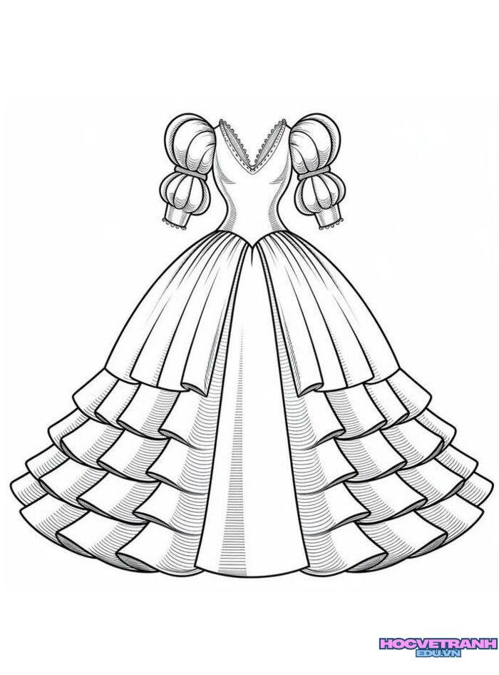 tranh tô màu váy dạ hội đơn giản 3d