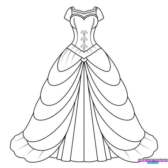 tranh tô màu váy dạ hội đơn giản 3k full