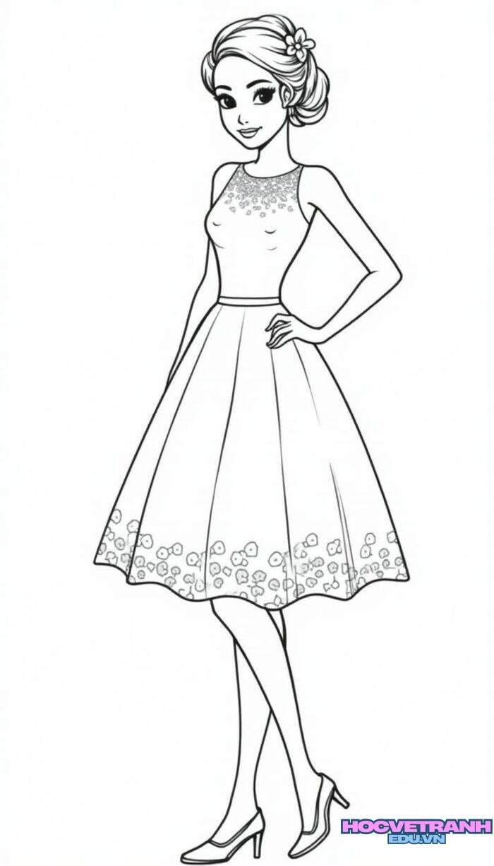 tranh tô màu váy dạ hội đơn giản 4d
