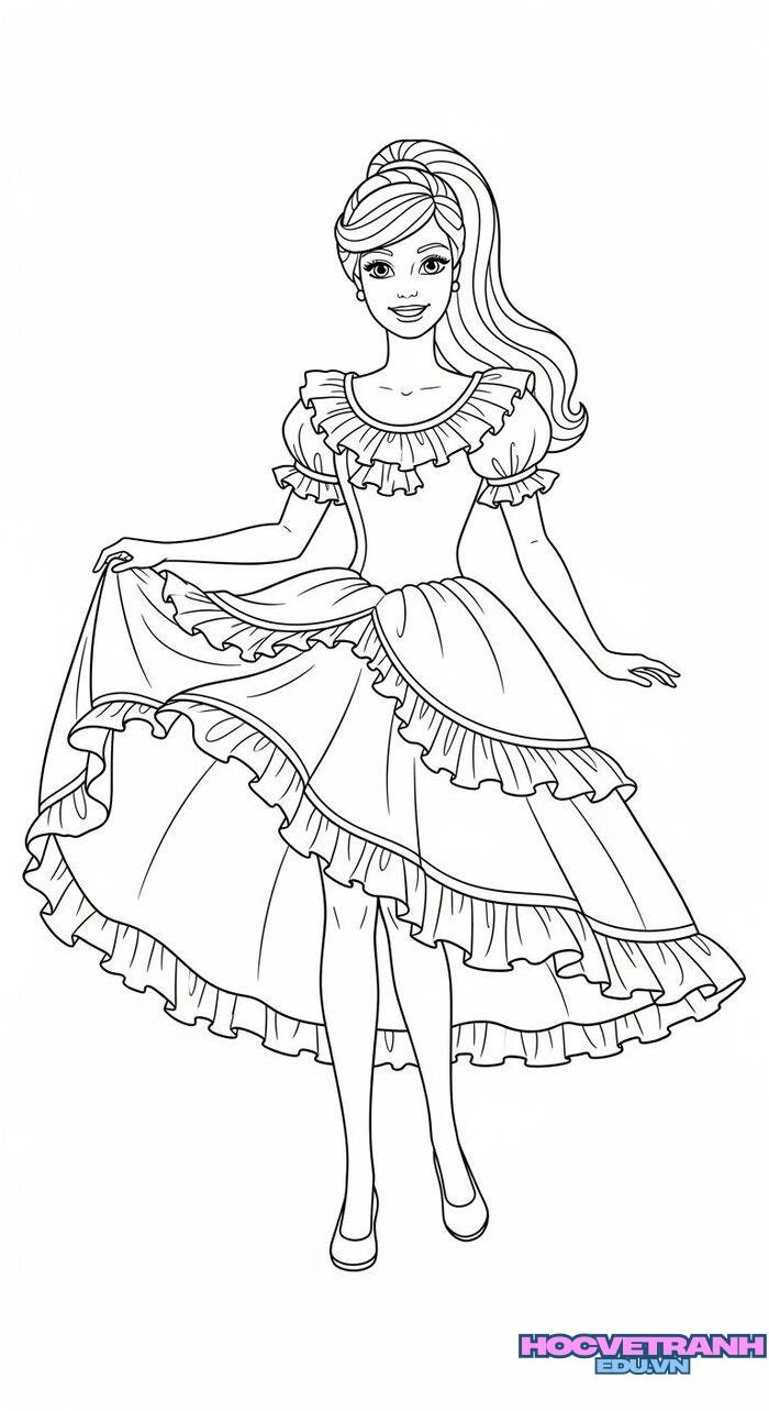 tranh tô màu váy dạ hội đơn giản 5k full