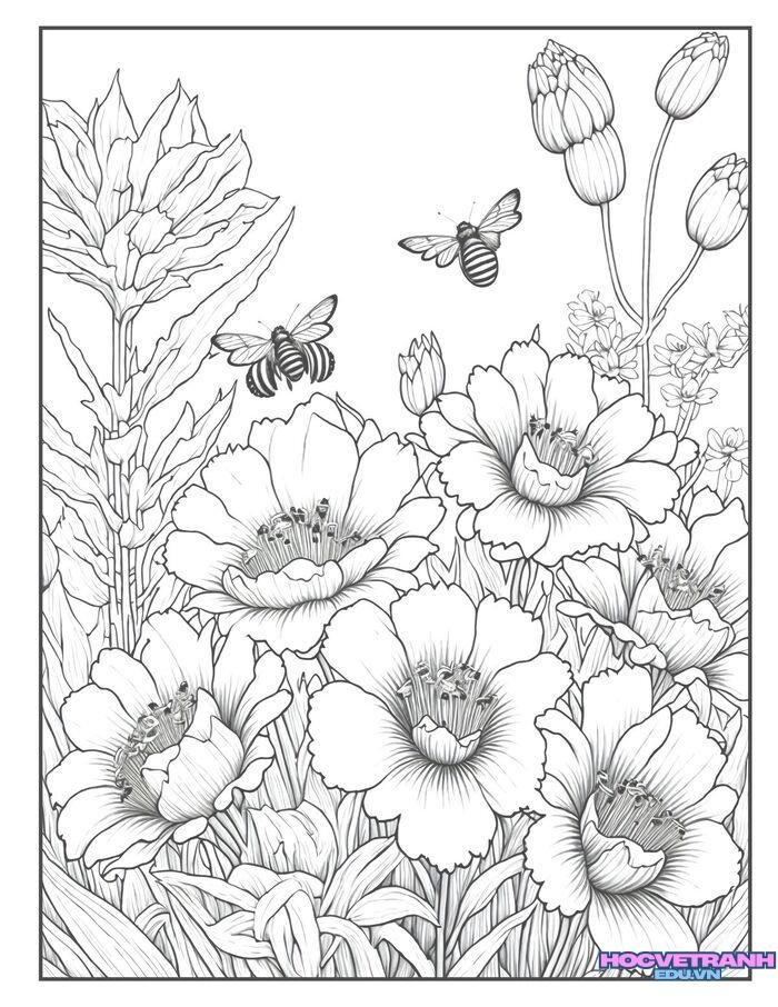 tranh tô màu vườn hoa 3s