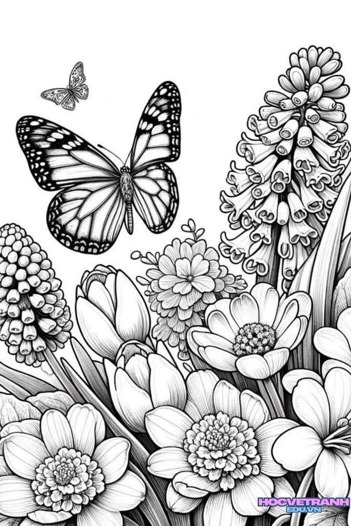 tranh tô màu vườn hoa 4s