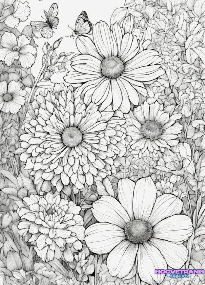 tranh tô màu vườn hoa đẹp full hd