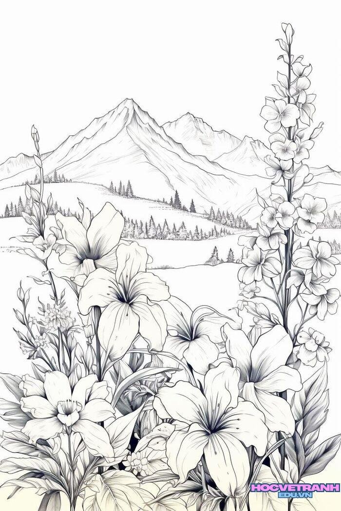 tranh tô màu vườn hoa đẹp