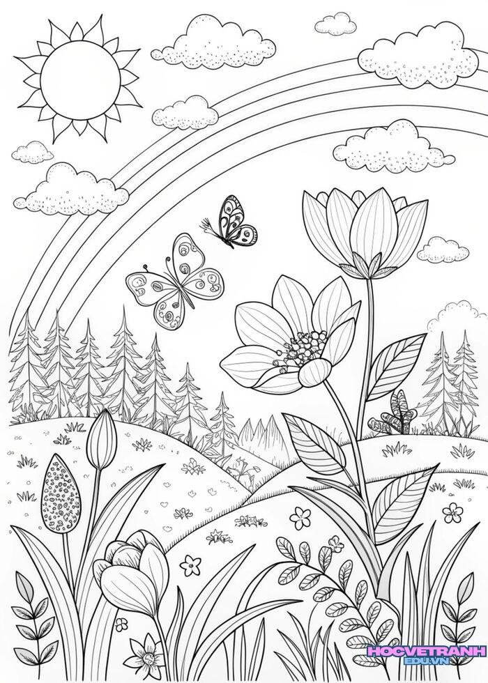 tranh tô màu vườn hoa hd