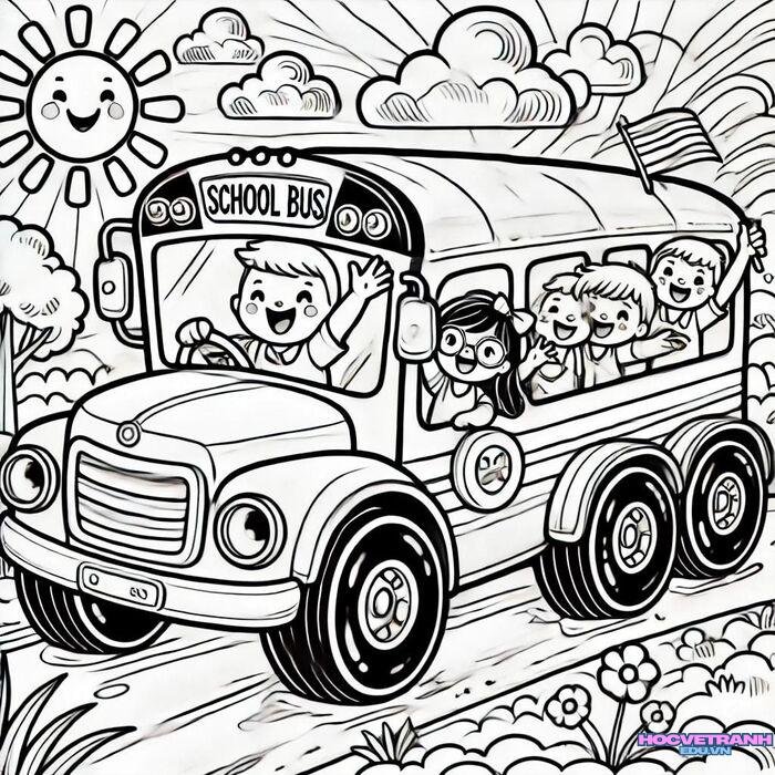 tranh tô màu xe buýt 3k full