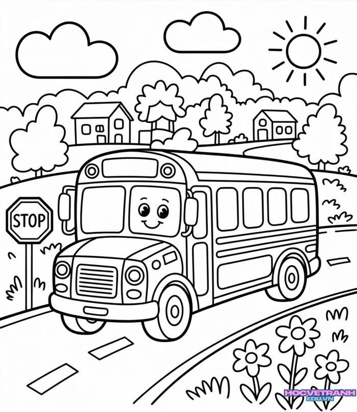 tranh tô màu xe buýt 4d