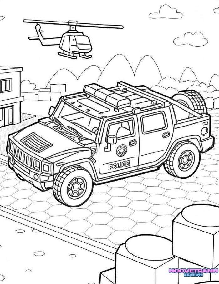 tranh tô màu xe cảnh sát 4d