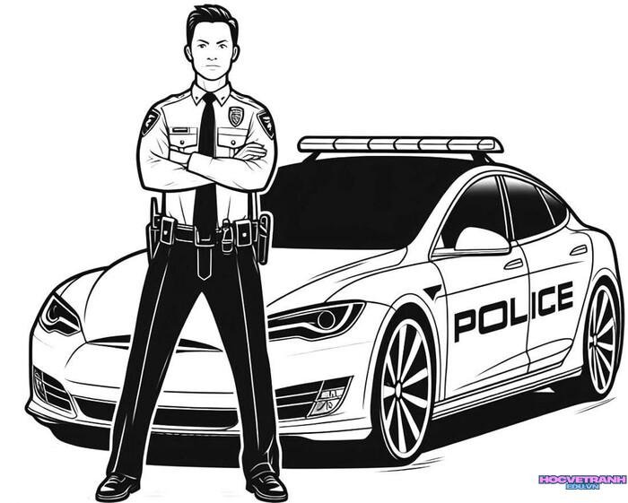 tranh tô màu xe cảnh sát đẹp 3k