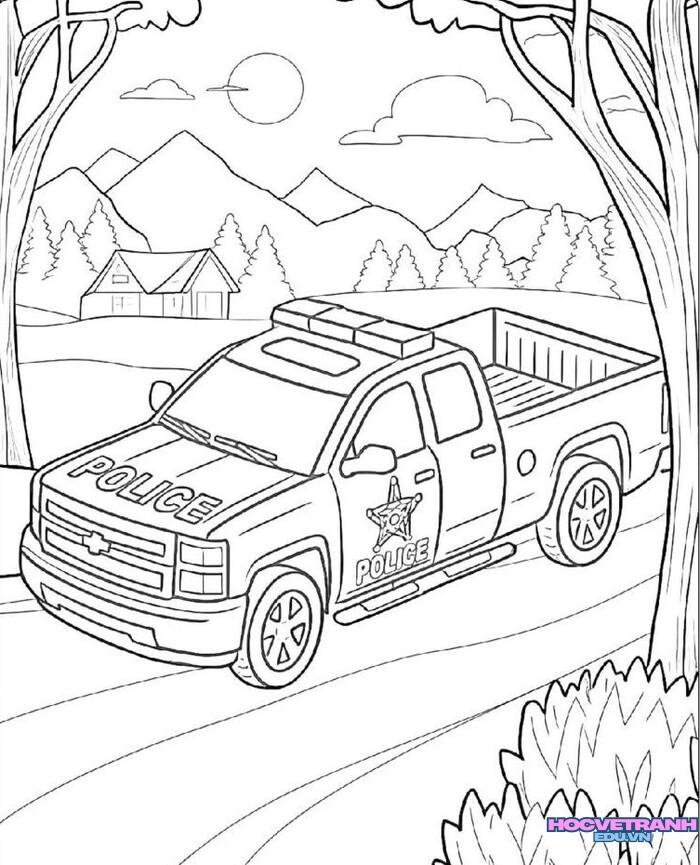tranh tô màu xe cảnh sát đẹp full hd