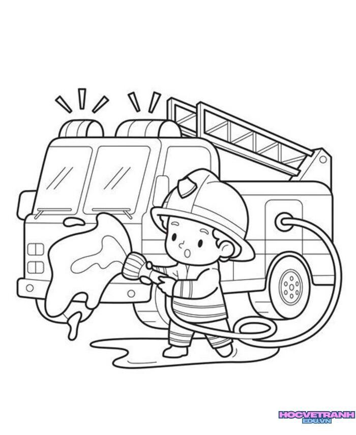 tranh tô màu xe cứu hỏa 4s