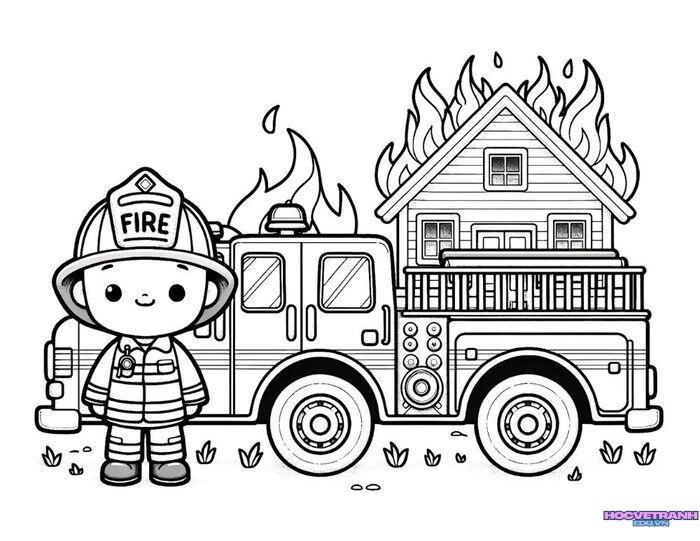 tranh tô màu xe cứu hỏa 5k full