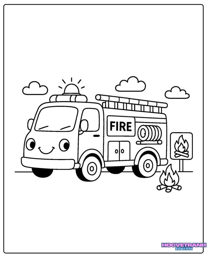 Fire Engine Colouring Page Template – 16