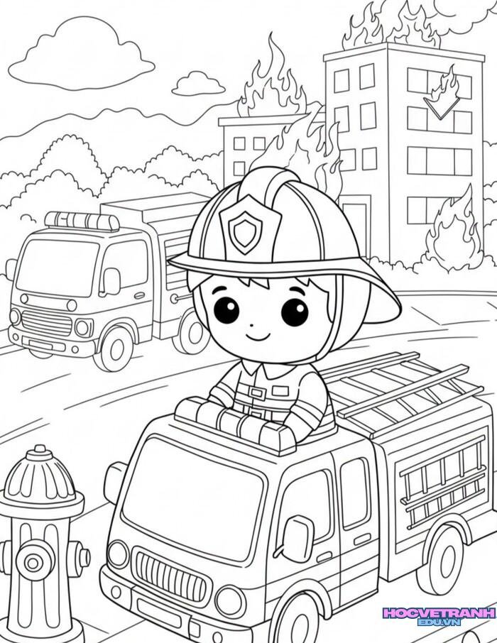 tranh tô màu xe cứu hỏa hd