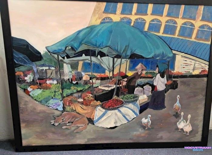 tranh vẽ acrylic với bút cọ