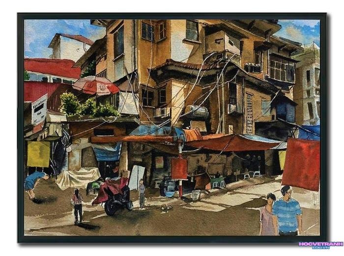 tranh vẽ acrylic với họa tiết