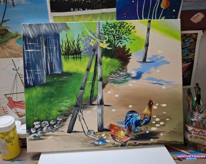 tranh vẽ acrylic với kết cấu