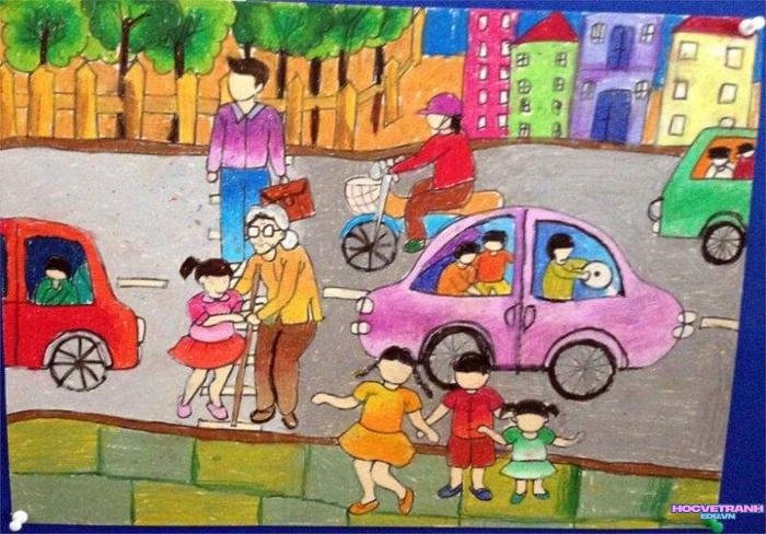 tranh vẽ an toàn giao thông học sinh
