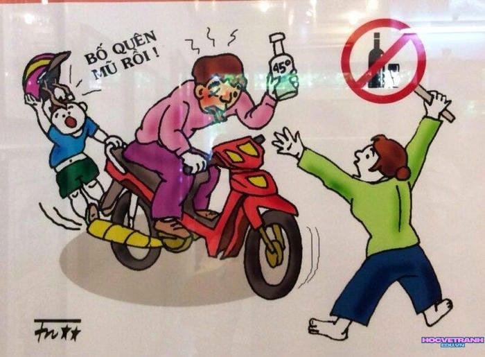 tranh vẽ an toàn giao thông không đội mũ
