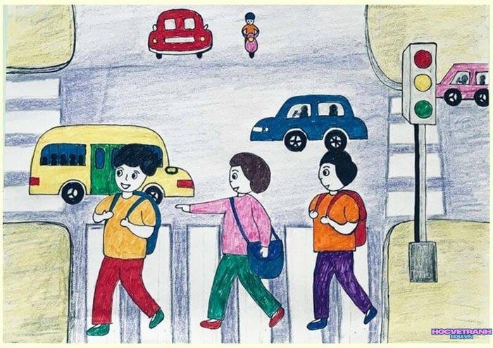 tranh vẽ an toàn giao thông ở ngã tư