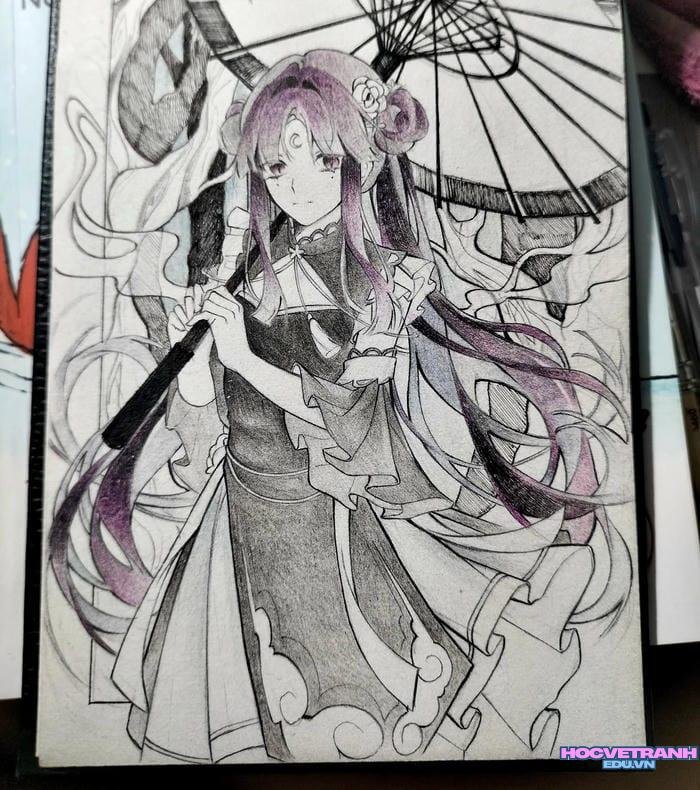 tranh vẽ anime với trang phục truyền thống