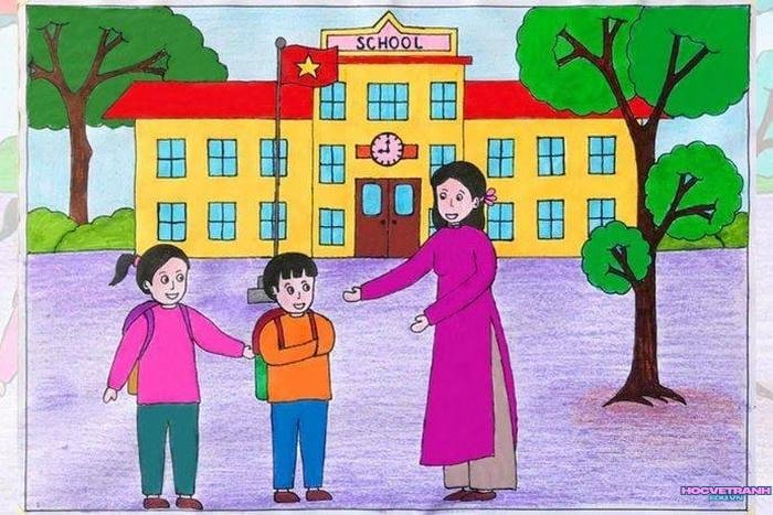 tranh vẽ áo dài chi tiết