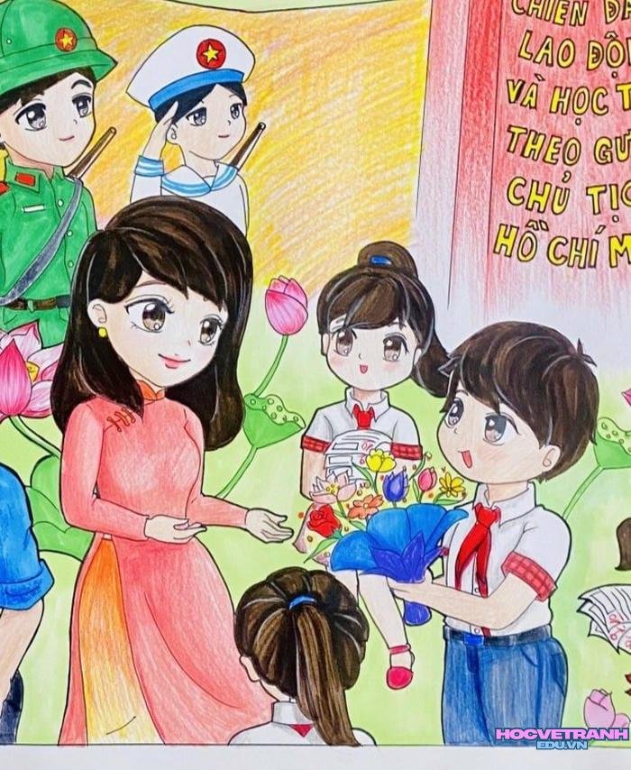 tranh vẽ áo dài màu sắc