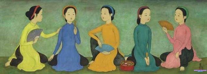 tranh vẽ áo dài ngày lễ