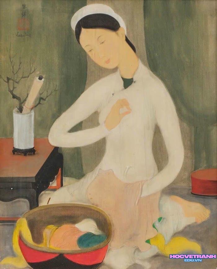 tranh vẽ áo dài thướt tha