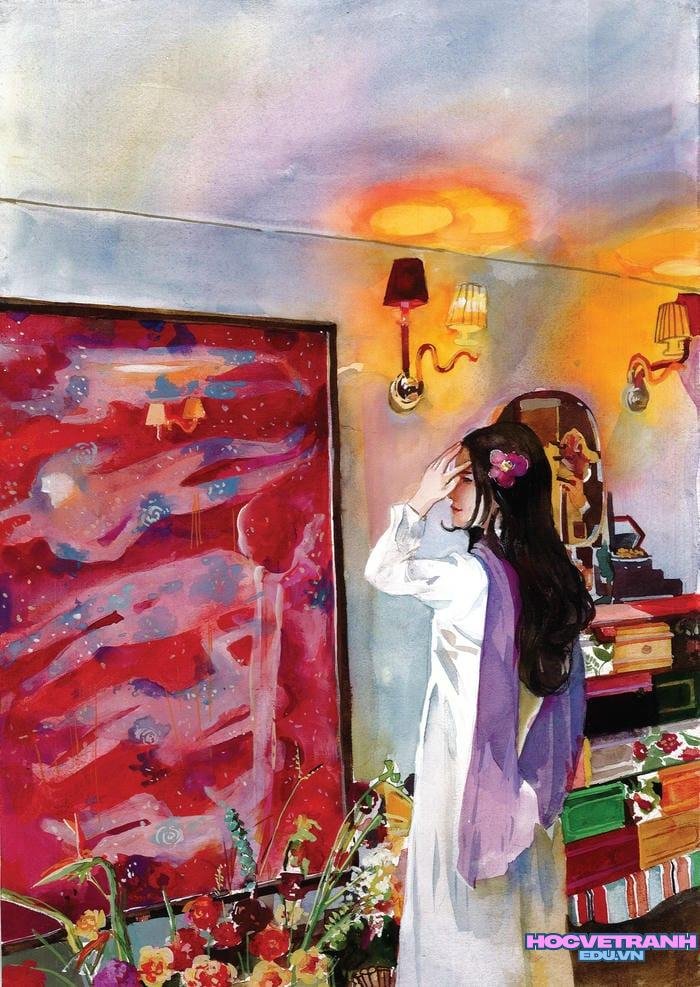 tranh vẽ áo dài và kỷ niệm