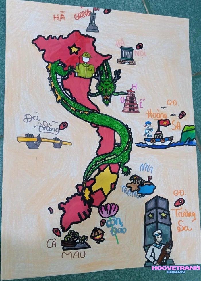 tranh vẽ bản đồ việt nam với biểu tượng