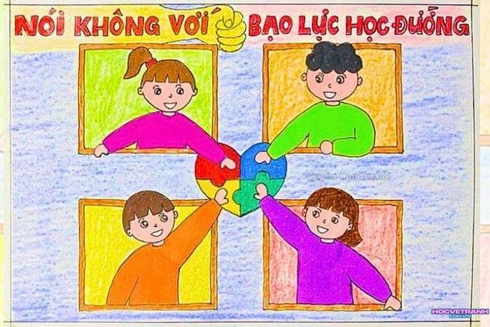tranh vẽ bạo lực học đường chi tiết
