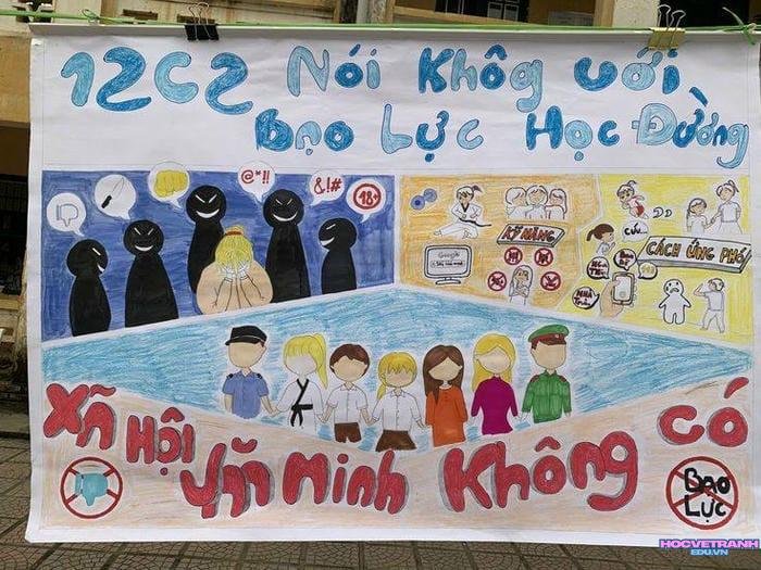 tranh vẽ bạo lực học đường đơn giản mà đẹp
