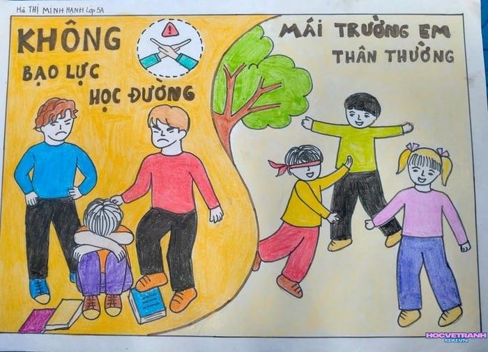 tranh vẽ bạo lực học đường màu sắc