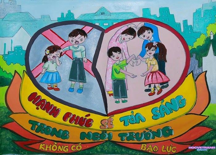 tranh vẽ bạo lực học đường về bắt nạt