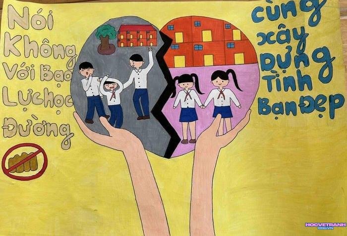 tranh vẽ bạo lực học đường với thông điệp