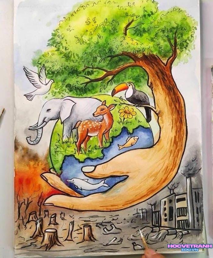 tranh vẽ bảo vệ động vật hoang dã gấu