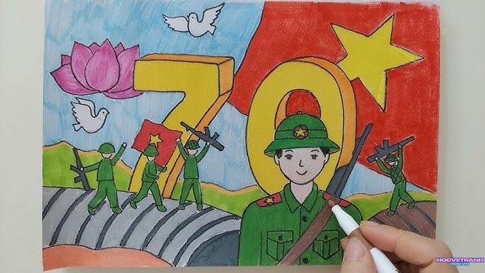 tranh vẽ bảo vệ tổ quốc với người lính