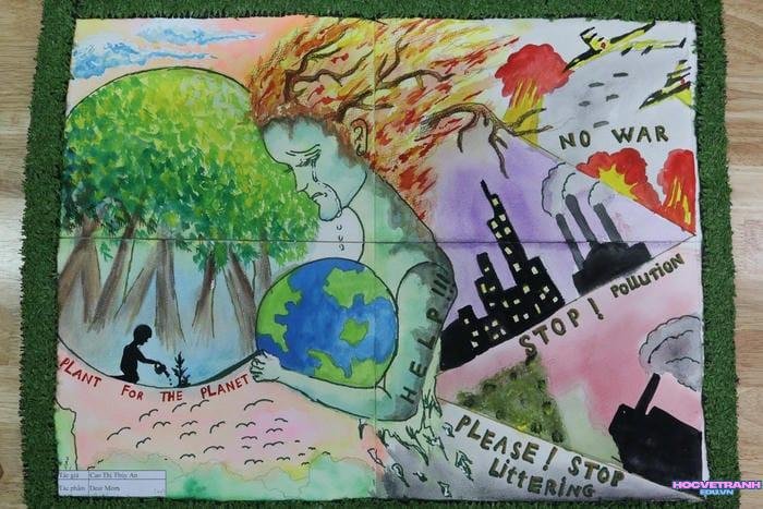 tranh vẽ bảo vệ trái đất bằng acrylic