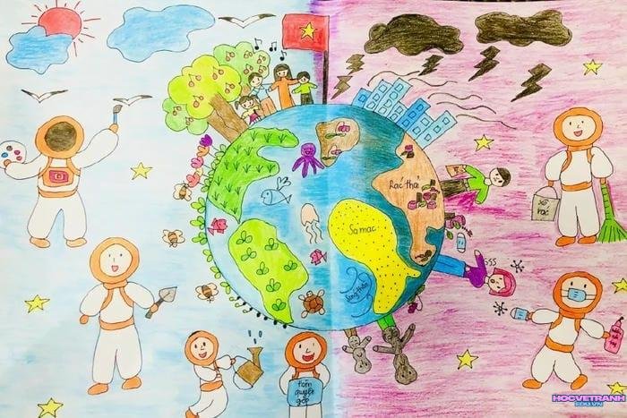 tranh vẽ bảo vệ trái đất và rừng