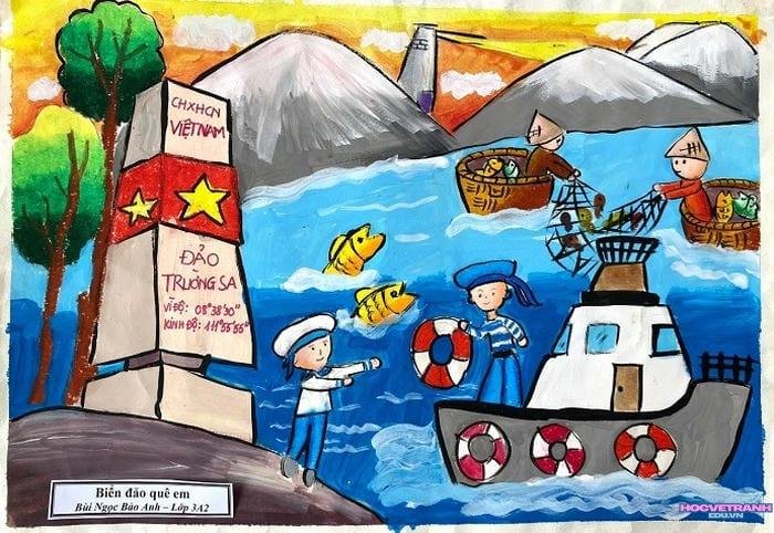 tranh vẽ biển đảo có bộ đội