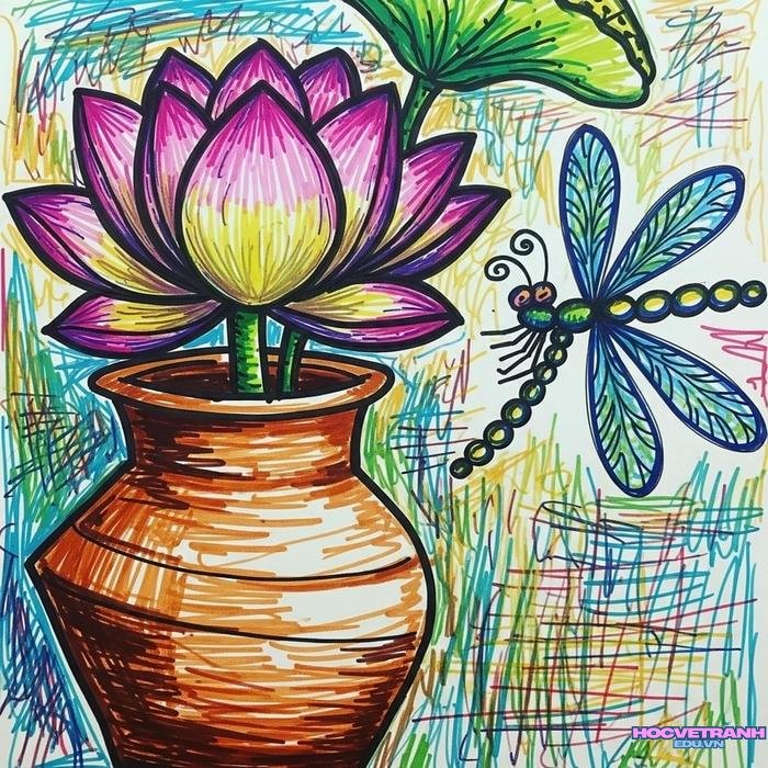 tranh vẽ bình hoa đơn giản