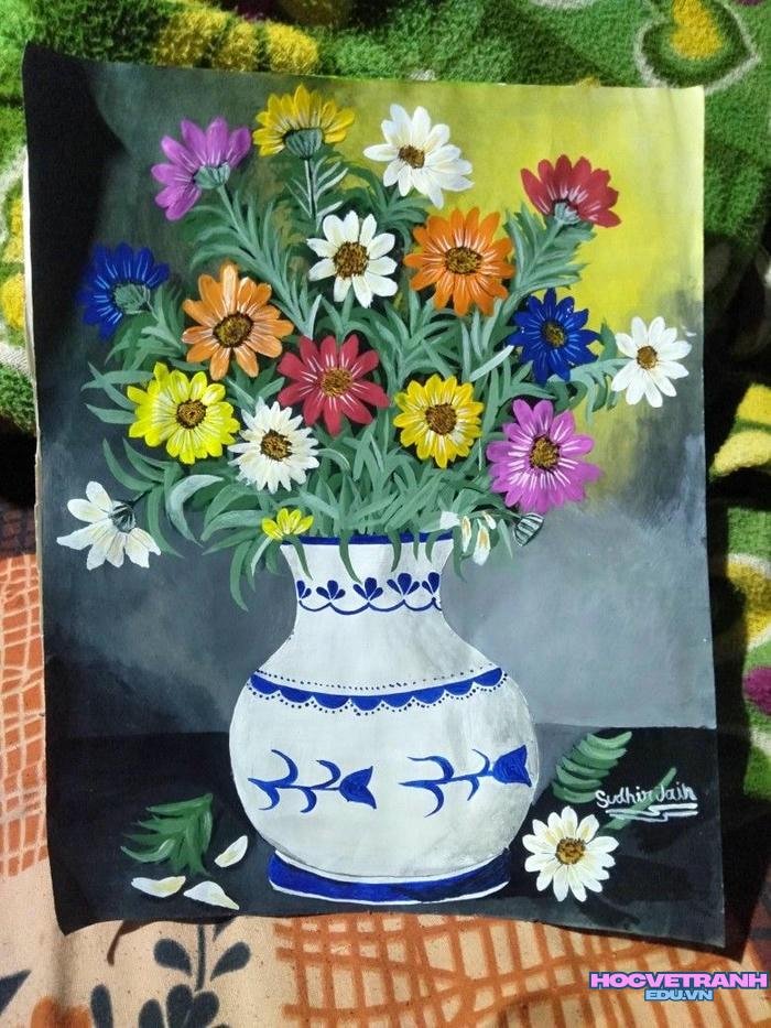 tranh vẽ bình hoa