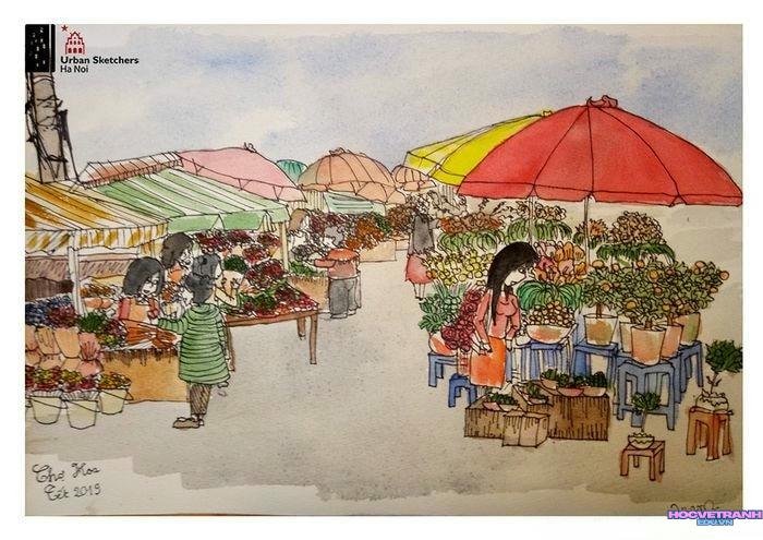 tranh vẽ chợ tết