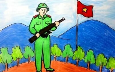 tranh vẽ chú bộ đội đứng gác​