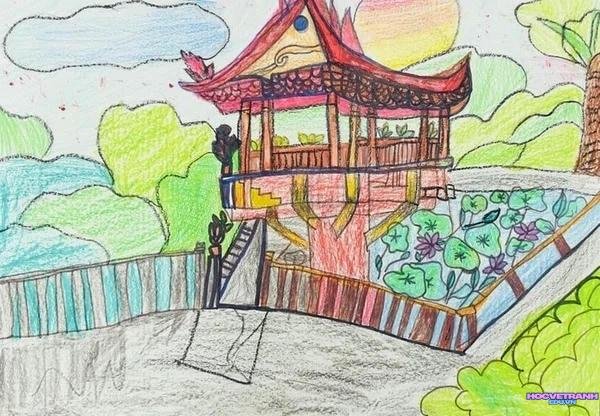 tranh vẽ chùa một cột