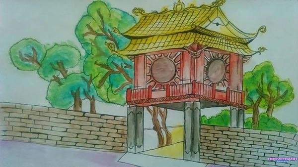 tranh vẽ chùa một cột